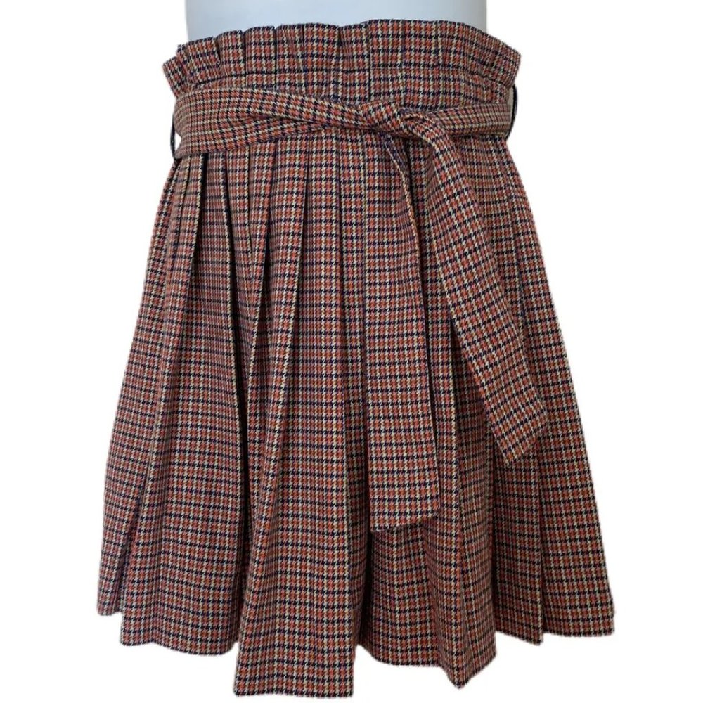 ZARA - Pleated check skirt with tie belt